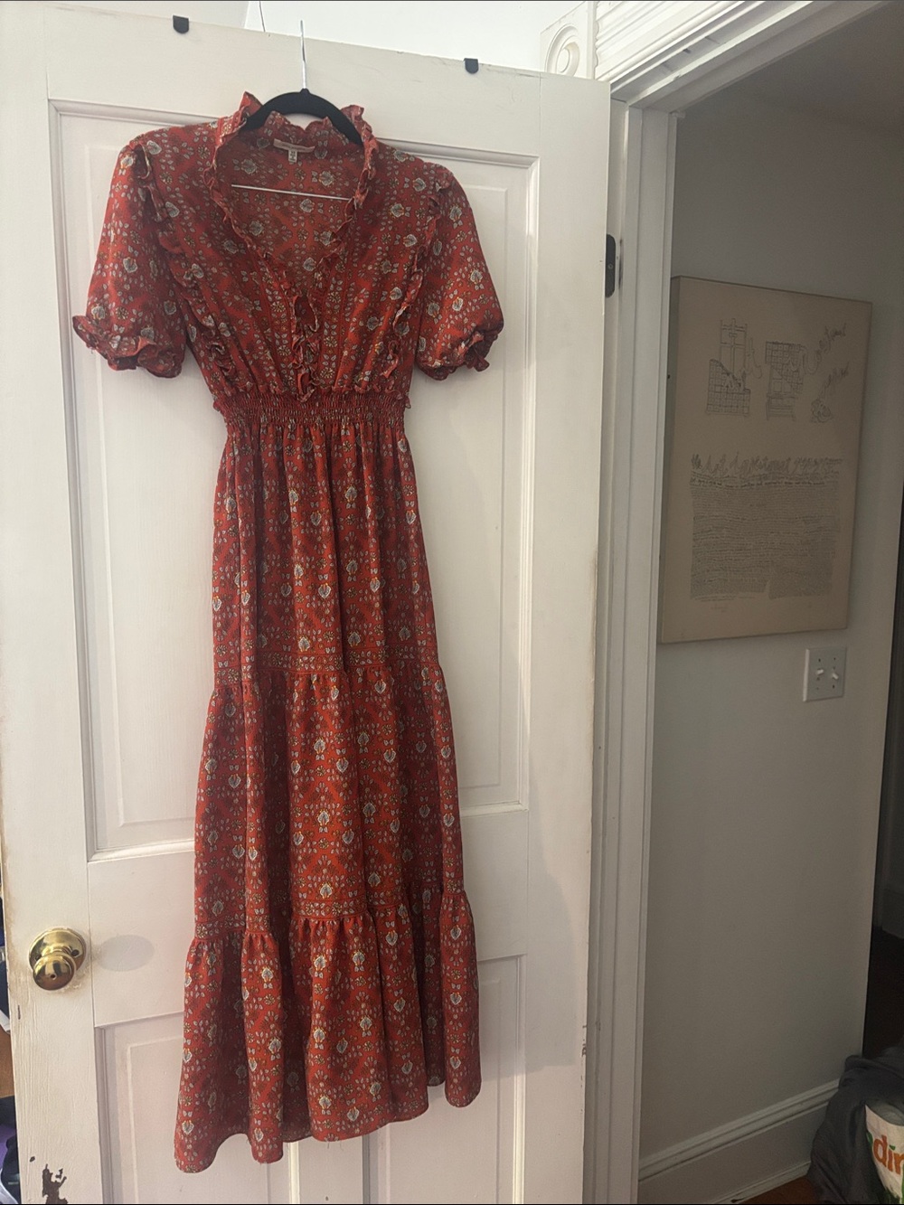 Max Studio Terracotta Floral boho prairie Tiered Maxi Dress